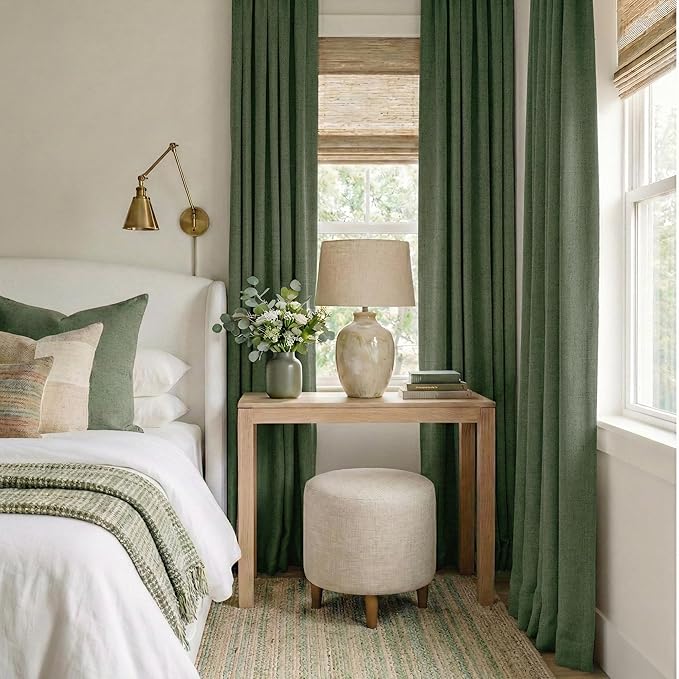 RYB HOME Olive Green 100% Blackout Linen Curtains 108 inches Long, Luxury Thermal Insulated Room Darkening Drapes for Living Room/Bedroom/Sliding Doors, Back Tab&Rod Pocket, W52xL108, 2 Panels - Image 2