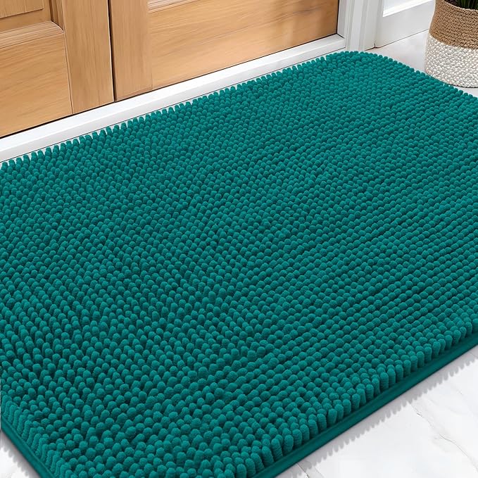 OLANLY Dog Door Mat for Muddy Paws 34x21, Absorbs Moisture and Dirt, Absorbent Non-Slip Washable Doormat, Quick Dry Chenille Mud Mat for Dogs, Entry Indoor Entryway Carpet for Inside Floor, Lake Blue by OLANLY