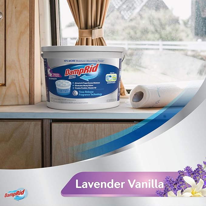 DampRid Hi-Capacity Moisture Absorber Bucket, Lavender Vanilla, 2 lb. 15.5 oz. & Moisture Detection Strip (2 Pack), Attracts & Traps Excess Moisture - Image 9