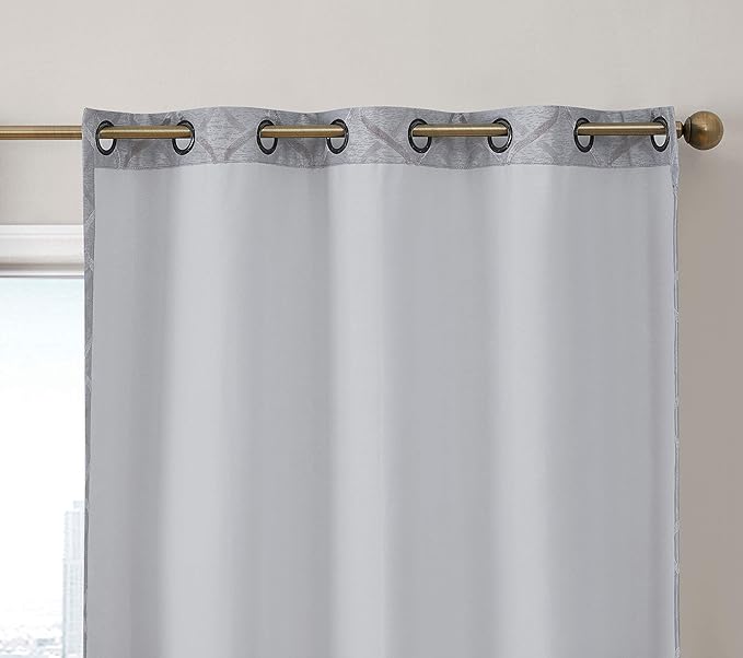HLC.ME Versailles Lattice Flocked 100% Complete Blackout Thermal Insulated Window Curtain Grommet Panels - Energy Savings & Soundproof, For Living Room & Bedroom, Set of 2 (50 x 72 inches, Light Grey) - Image 3