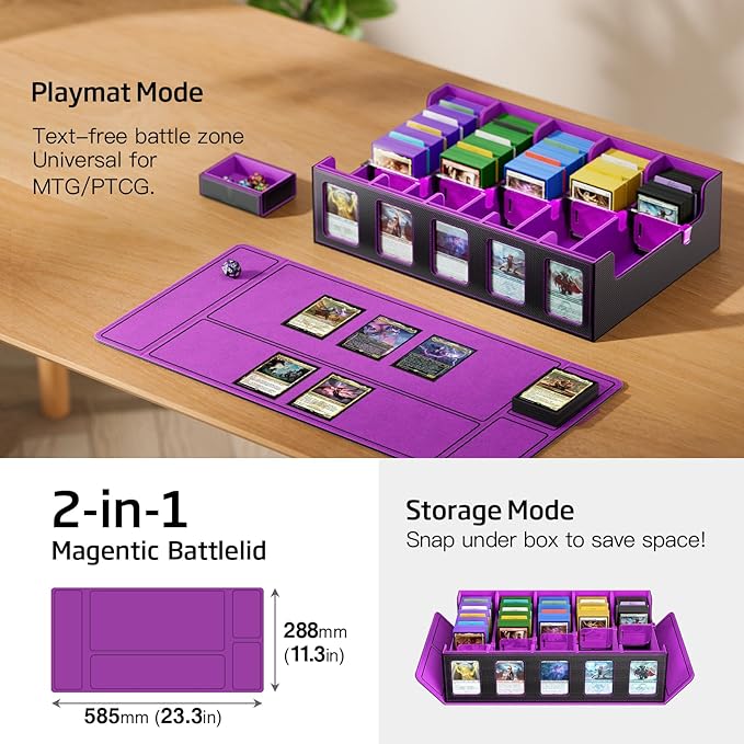 Trading Card Storage Box 5-Row 3900+ Capacity,TCG MTG Card Case with Magnetic Lid & Commander Display,Top Loader Storage for Sports Cards,Includes Dividers Dice Box（Black Purple） - Image 6