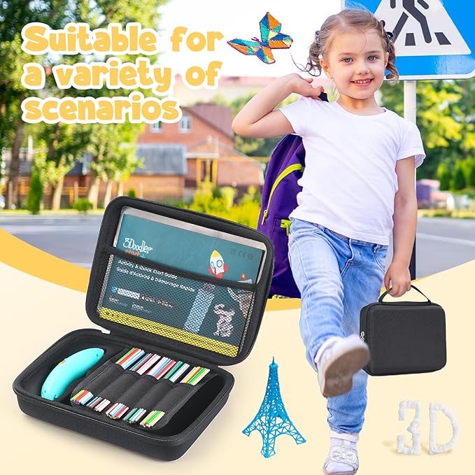 Case Compatible with 3Doodler Start+ Essentials for 3D Pen Set for Kids, Carrying Holder Fit for Printing Pens, Storage Organizer for Printing Filament Refill, Micro-USB Charger (3D-05-Black) - Image 7