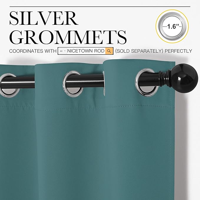 NICETOWN Window Curtain Panels, Thermal Insulated Solid Grommet Blackout Draperies/Drapes (Sea Teal, One Pair, 34 by 54-inch) - Image 3
