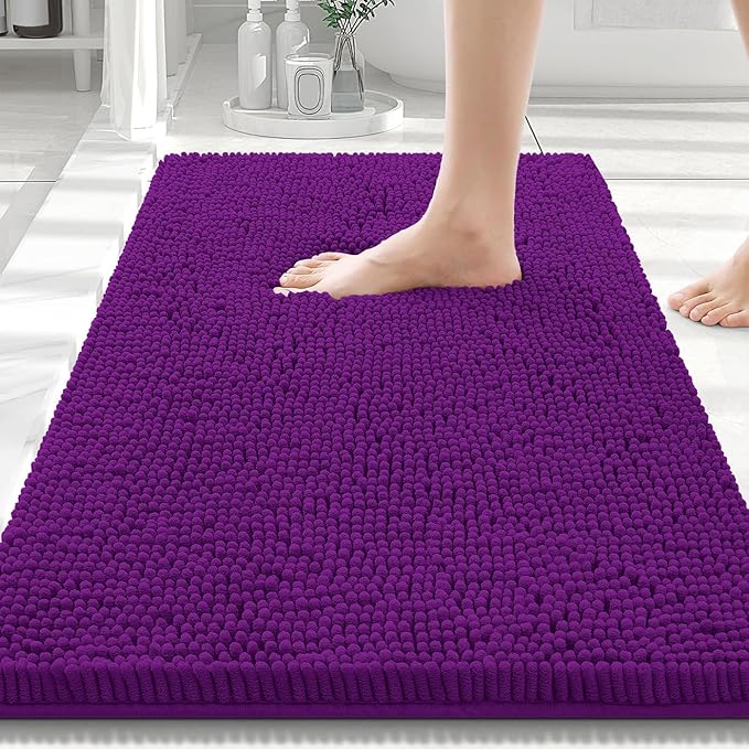 Smiry Luxury Chenille Bathroom Rugs 30x20, Extra Soft and Absorbent Shaggy Bath Mat, Machine Washable, Non-Slip Plush Carpet Runner for Tub, Shower, and Floor, Home Decor Accessories, Violet by Smiry