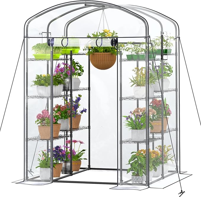 Abimars Walk-in Greenhouse with Height-Adjustable Shelves, Heavy Duty Green House for Outdoors/Indoors, Heavy-Duty Steel Frame & Thickened PVC Cover, 82"x57"x55.5", Black by Abimars