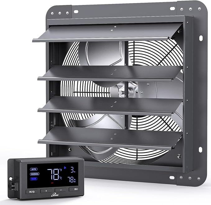 iLIVING 16" Wall Mounted Shutter Exhaust Fan, Automatic Shutter, Temperature and Humidity Controls with Variable Speed, 1736 CFM at 1600 RPM DC Motor by iLiving