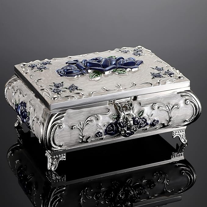 Hipiwe Metal Decorative Jewelry Box Vintage Treasure Chest Case Ornate Trinket Organizer Earrings Necklace Bracelet Storage Box Ring Holder Keepsake Box for Women - Image 9