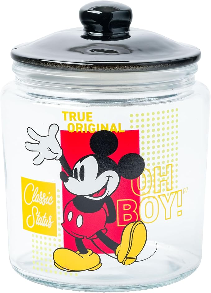 Silver Buffalo Disney Mickey Mouse Glass Jar with Lid, 4” x 4” x 6” by SilverBuffalo