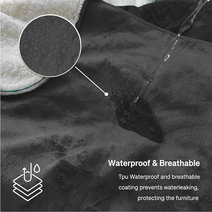 Waterproof King Size Blankets for Bed 90'' x 108'', Water Proof and Stain Resistant Throw Blankets for Couch Sofa, Reversible Mattress Protector for Twin, Queen, King Beds(Grey) - Image 2