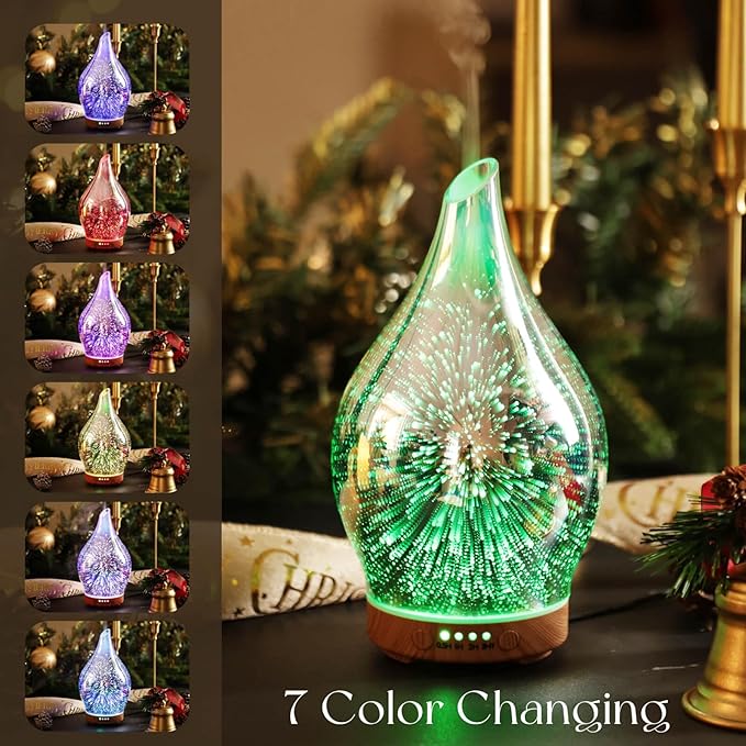 Porseme Oil Diffuser 3D Glass Aromatherapy Ultrasonic Humidifier, Air Refresh Auto Shut-Off, Timer Setting, BPA Free for Home Hotel Yoga Leisure SPA Gift 150ml Last 6H - Image 2