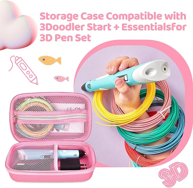 Case Compatible with 3Doodler Start+ Essentials for 3D Pen Set for Kids, Carrying Holder Fit for Printing Pens, Storage Organizer for Printing Filament Refill, Micro-USB Charger (3D-04A-Pink) - Image 6