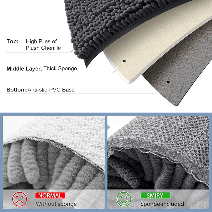 Smiry Luxury Chenille Toilet Rugs U-Shaped 20x20, Soft Absorbent Non-Slip Contour Bathroom Rugs for Toilet, Machine Washable Contoured Bath Mats, Charcoal Grey - Image 5