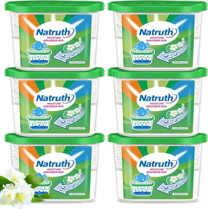 NATRUTH Moisture Absorber boxes, Jasmine 800ml(6 PACKS)*12.5OZ Closet Dehumidifier, Eradicate Odor Moisture Absorbers Bucket, Humidity Absorber,Dehumidifier for Closet,Bathrooms, Kitchen & Boats by HOME