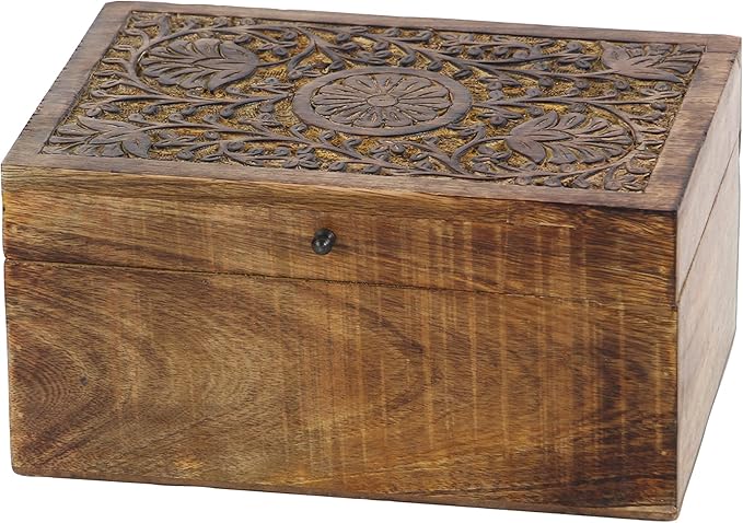 Deco 79 Mango Wood Floral Handmade Decorative Box Decorative Keepsake Boxes with Hinged Lid, Set of 3 Storage Boxes 8", 10", 12"W, Brown - Image 14