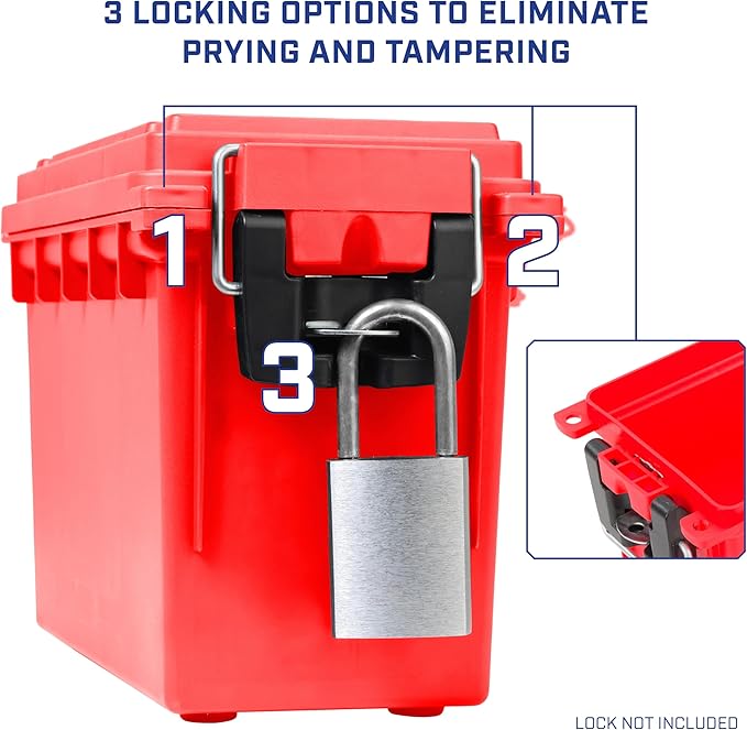 Sheffield 12636 Ammo Storage Box, Stackable .30 Cal Field Boxes, Water and Dust Resistant, Lockable Storage Box with Handle, Secures Hunting Gear, Supplies, and Bullets, Made in USA, Red, 1-Pack - Image 5