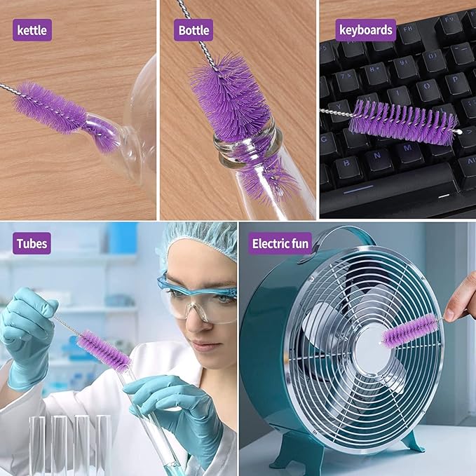 CiaraQ Bottle Cleaning Brushes, 8 Inch Nylon Tube Brush Set, Cleaner for Narrow Neck Bottles Cups with Hook, Set of 10pcs. - Image 7