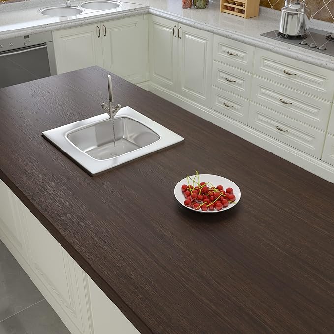 CRE8TIVE Large Size 36"x118" Dark Brown Wood Wallpaper Peel and Stick Textured Wood Grain Countertop Contact Paper Waterproof Self Adhesive Rustic Wood Look Vinyl Wallpaper for Bathroom Classroom Wall - Image 3