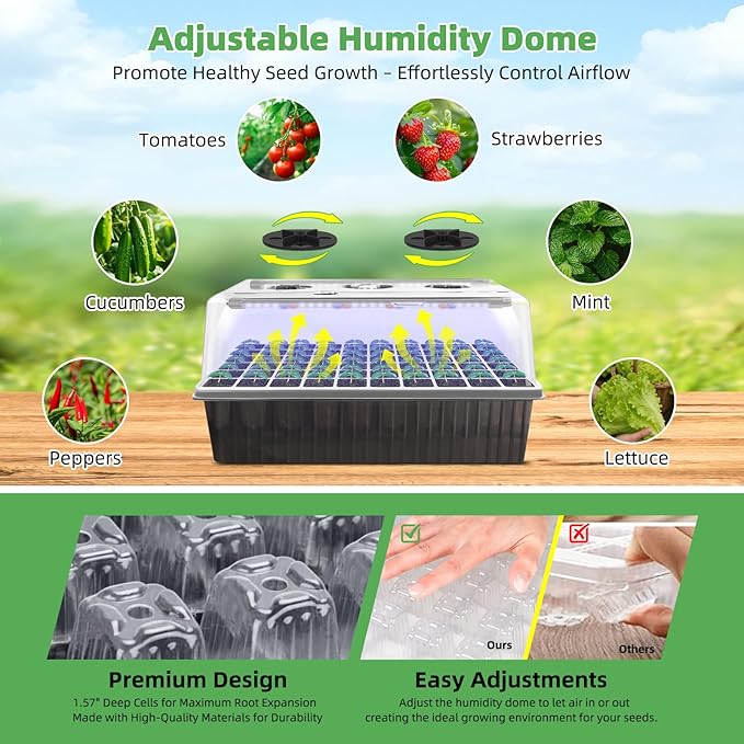 120-Cell Self-Watering Seed Starter Tray with Grow Light, 1–24H Timer, Humidity Dome, Soil pH Meter, Gloves, Seedling Tools – Indoor Seed Starting Kit for Plant Germination, Herbs, Vegetables, Flowers - Image 5