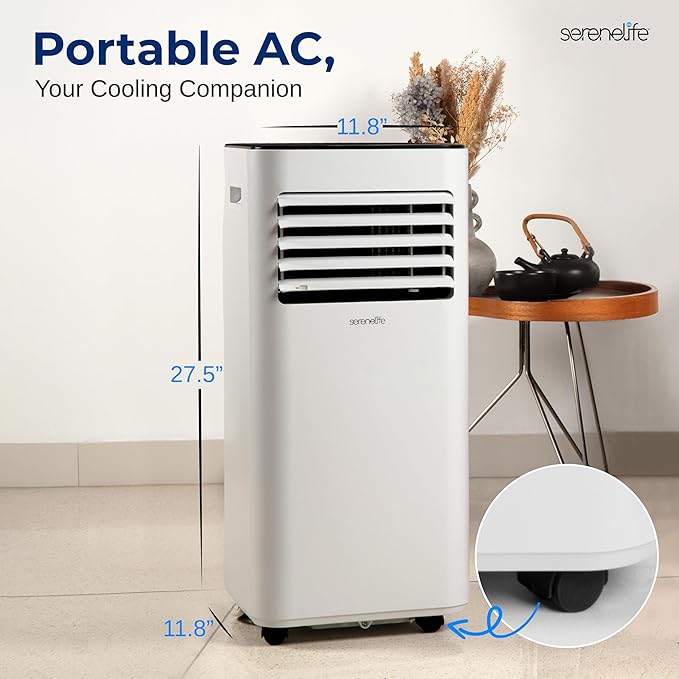 SereneLife Portable Air Conditioner 10000 BTU - 3-in-1 Compact Standing Air Conditioner for Room Up to 320 Sq. Ft. - Floor AC Unit with Remote Control - Universal Casters, Window Mount Kit - Image 2