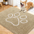 OLANLY Dog Door Mat for Muddy Paws 40x32, Paw Print Design, Absorbs Moisture and Dirt, Absorbent Non-Slip Washable Doormat, Quick Dry Chenille Mud Mat for Dogs, Entry Indoor Entryway Carpet, Beige by OLANLY