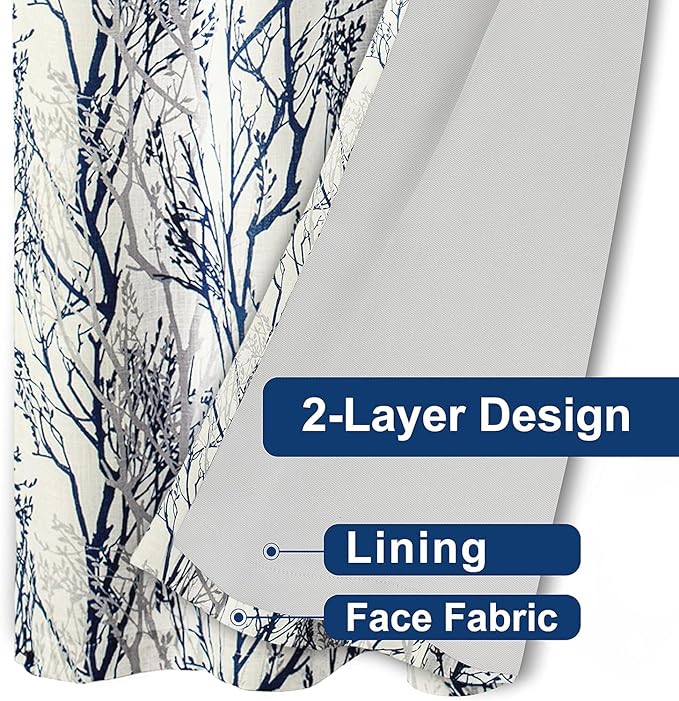 DriftAway Linen Printed Blackout Curtains Tree Branch Pattern Double Layer 96 Inches Long for Bedroom Classic Thermal Insulated Summer Sound Lined Grommet Drapes for Living Room 2 Panels Blue/Linen - Image 4