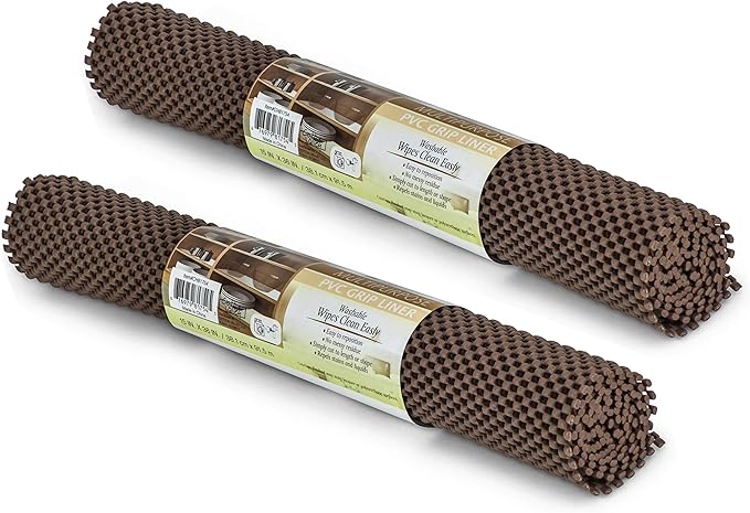 SteadMax Shelf Liner, 15 inches x 6 feet Total, Non-Slip Ultra-Grip Mats for Kitchen or Bathroom Shelves, Cabinets, Pantry, Non-Adhesive Drawer Liner, Durable, Strong, Brown (2 Pack) by Steadmax