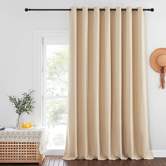 NICETOWN Room Darkening Extra Wide 102 inch Curtain, Grommet Thermal Curtain Voice Reducing Window Treatment for Sliding Glass Door/Bedroom, Biscotti Beige, W100 x L102, 1 Panel by NICETOWN
