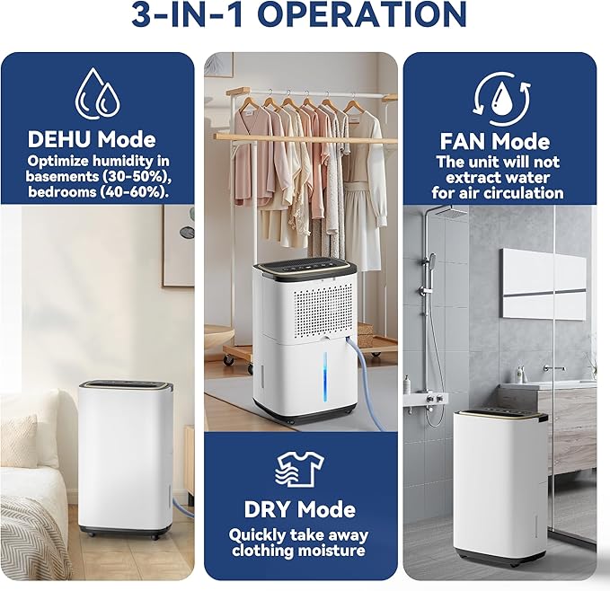 5000 Sq.Ft Dehumidifier for Basement with Drain Hose, 52 Pint Large Best Compressor Dehumidifiers for Home or Garage, Smart Humidity Control, 24H Timer & Child Lock, Ideal for Large Rooms, Garage - Image 4