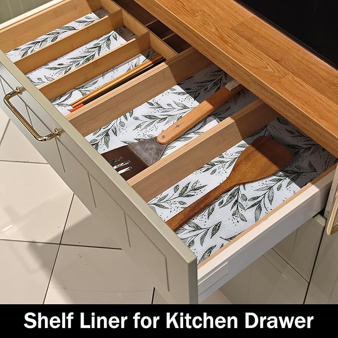 Shelf Liners Non Adhesive and Strong Non-Slip 12IN x 20FT Shelf and Drawer Liners for Kitchen Cabinet Wire Fridge, Waterproof Shelf Drawer Liner,Easy to Clean,Green Leaf - Image 3