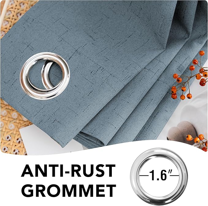 H.VERSAILTEX Linen Blackout Curtains Durable Thick Textured Linen Look 100% Blackout Patio Door Curtain Anti Rust Grommet Extra Wide Sliding Door Curtain Panel, W100 x L96 inch - Stone Blue - Image 7