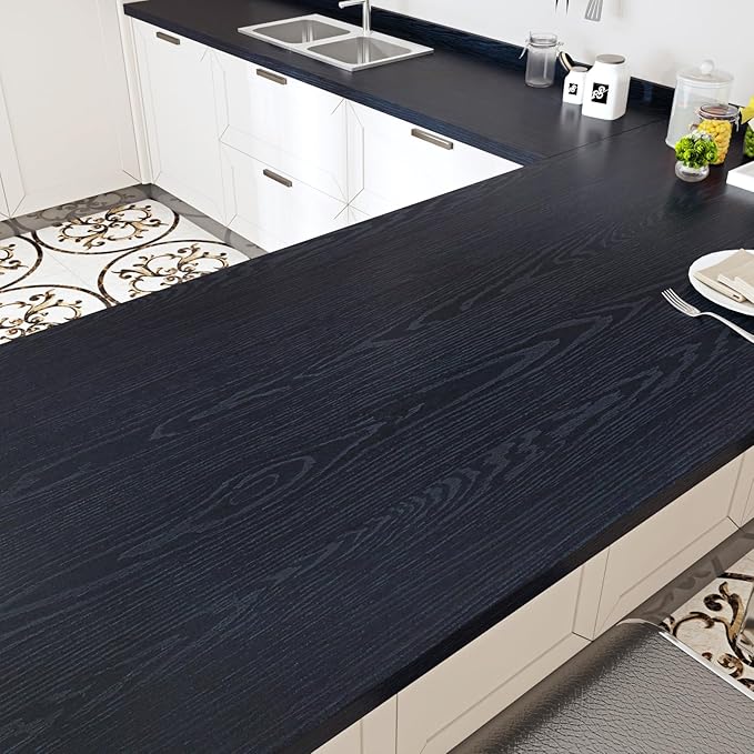 WESTICK Dark Blue Wood Contact Paper Waterproof Peel and Stick Countertops Self Adhesive Navy Wood Grain Wallpaper Stick and Peel Countertop Vinyl Wrap for Kitchen Cabinets Office Tables 12"x394" by WESTICK