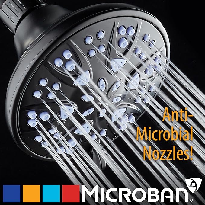 AquaDance Antimicrobial – Anti-Clog High-Pressure 6-Setting Shower Head with Microban Nozzle Protection from Growth of Mold, Mildew & Bacteria for Stronger Shower! 4" Sunset Blue - Image 2