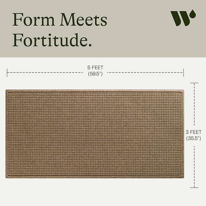 WaterHog Squares Front Door Mat Indoor Outdoor Entrance, Absorbent All-Weather Doormat with Non-Slip Rubber Backing, Dirt & Moisture Trapper, Low Profile, Easy Clean, Made in USA, 35.5"x59.5" Camel - Image 3