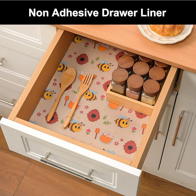 Cooyes Shelf Liner – Non-Slip Cabinet & Drawer Liner for Kitchen – Non-Adhesive Waterproof Shelf Paper with Modern Pattern – Durable EVA Cabinet Mat – Easy to Cut (Buff,11.8" W x 236" L) - Image 4
