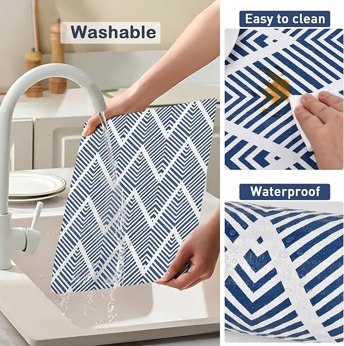 Cohoo Home Drawer and Shelf Liners for Kitchen Cabinet Non Adhesive, 24in ×23.6FT Non Slip Cabinet Liners for Shelves, Drawer Paper Cupboard Strong Grip Bathroom Waterproof Washable Thick Blue Stripe - Image 3