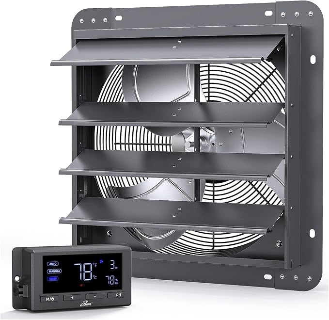 iLIVING 14" Wall Mounted Shutter Exhaust Fan, Automatic Shutter, Temperature and Humidity Controls with Variable Speed, 1200 CFM at 1600 RPM DC Motor by iLiving