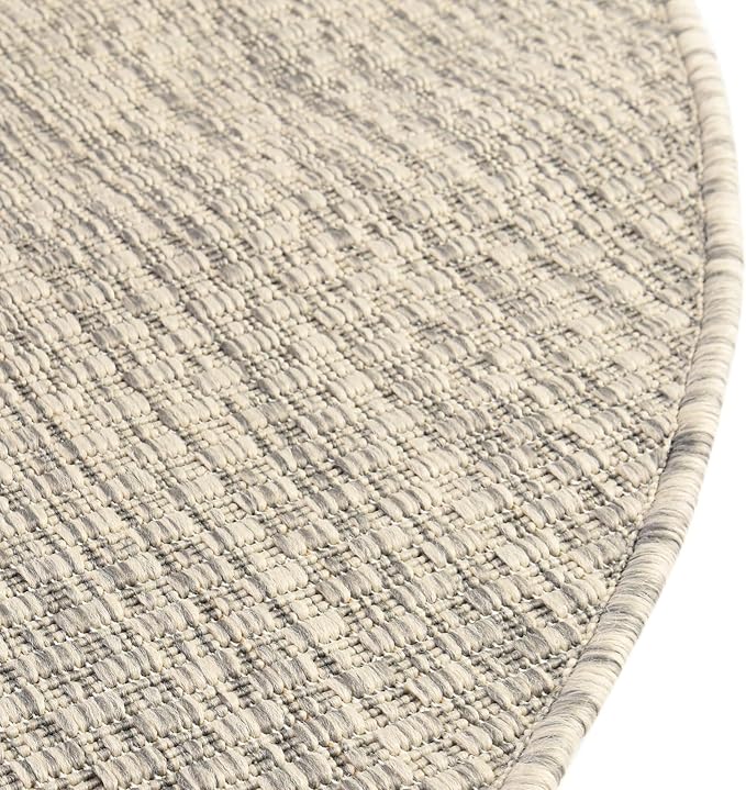 Unique Loom Collection Casual Transitional Solid Heathered Indoor/Outdoor Flatweave Area Rug (4' 1" Round, Light Gray/Ivory) - Image 10