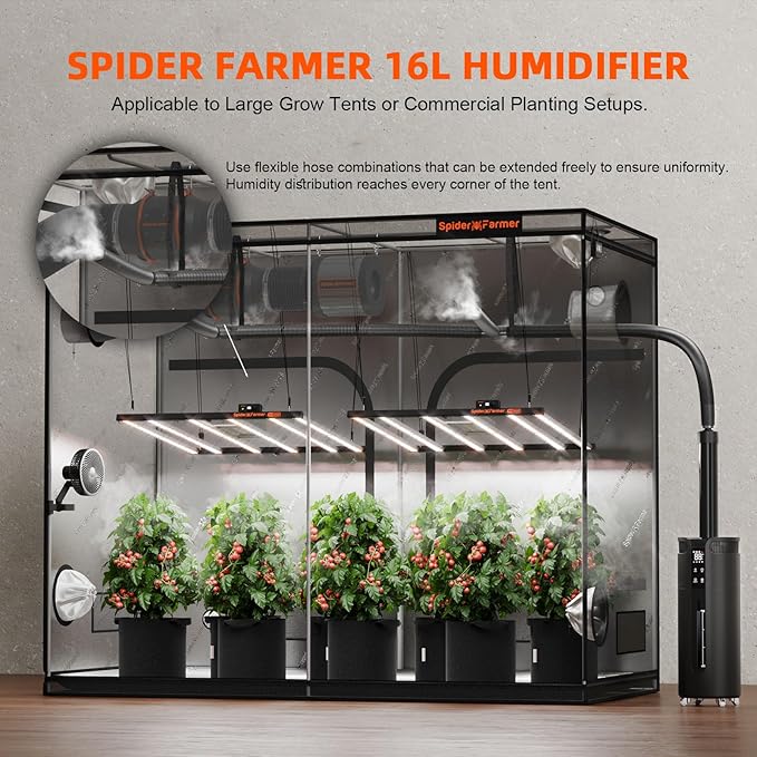 Spider Farmer 16L/4.2Gal Humidifier 1400ML/H Output for Grow Tent 2000 Sq.ft Large Room Plant Multi Extendable Hoses Splicing and Humidity Sensor Probe Cool Mist Quiet for Bedroom Greenhouse Indoor - Image 2