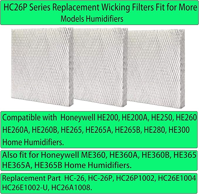 3 Pcs HC26P Replacement Wick Filters for Honeywell HE200 HE250 HE260 HE265 HE280 HE300 HE360 HE365 Humidifiers Pad, Part # HC26P1002 HC26E1004 HC26E1002-U HC26A1008 - Image 3