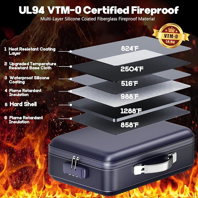 Fireproof Document Box, Hard Case Highly Flame-Resistant Fire Proof Waterproof File Organizer with Lock, Portable Fire Safe for Important Documents & Valuables Storage (Blue, ‎16"*12"*5") - Image 2