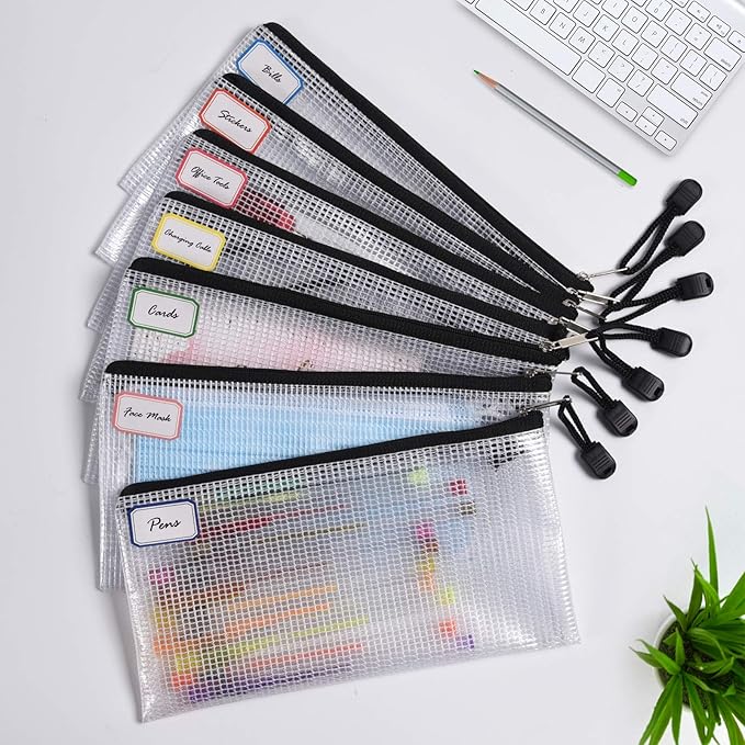Plastic Mesh Zipper Pencil Pouches, 6PCS Waterproof Tear-Resistant Document File Folders, A6 Size Zipper Documents Pouch Document Organizer Bags for School Office Home Travel Storage(9.25×4.25Inch) - Image 3