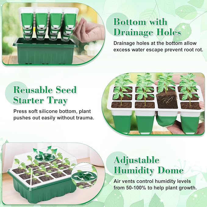 Reusable Silicone Seed Starter Tray, 96 Cells Seed Starter Kit with Humidity Adjustable Dome and Lid, 8 Packs Plant Germination Trays with Repotting Mat Germination Kit for Seeds Grow Starting - Image 4