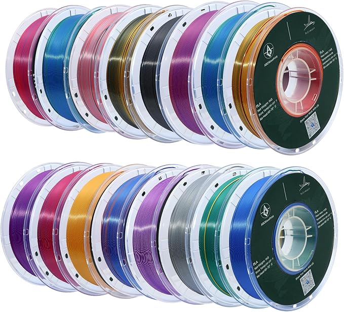PLA 3D Printer Filament Bundle, Silk PLA Filament Dimensional Accuracy +/- 0.02 mm, 16 x 1 kg Spool(48lbs), 1.75 mm,Multiple tri-Colors. by ABCWavePrint