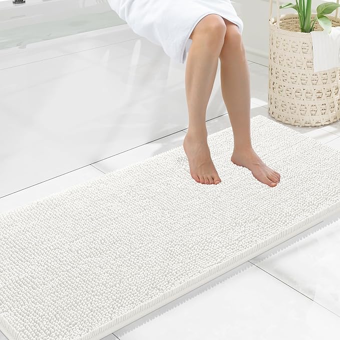 Smiry Luxury Chenille Bathroom Rugs 59x20, Extra Soft and Absorbent Shaggy Bath Mat, Machine Washable, Non-Slip Plush Carpet Runner for Tub, Shower, and Floor, Home Decor Accessories, Ivory by Smiry