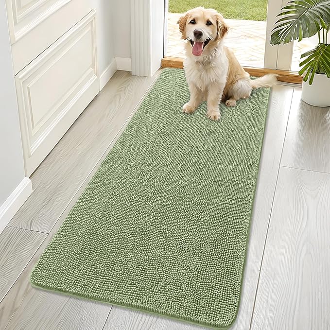 OLANLY Dog Door Mat for Muddy Paws 70x32, Absorbs Moisture and Dirt, Absorbent Non-Slip Washable Doormat, Quick Dry Chenille Mud Mat for Dogs, Entry Indoor Entryway Carpet for Inside Floor, Sage Green by OLANLY