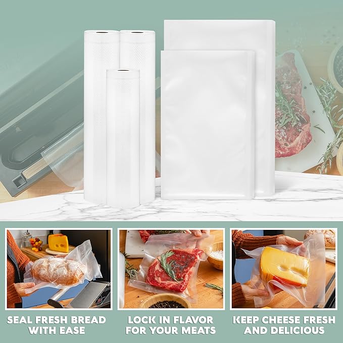 Avid Armor Vacuum Sealer Bags & Rolls – Heavy Duty, BPA-Free, Pre-Cut & Custom-Sized for Food Storage, Meal Prep & Sous Vide – 20 Pint, 30 Quart, 2 Rolls (11"x20ft), 1 Roll (8"x20ft) - Image 6