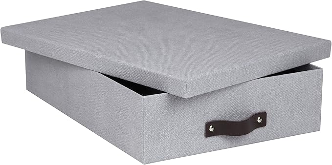 Bigso Oskar Canvas Fiberboard Document Letter Box - File Organizer Box for Important Paperwork - Document Storage with a Lid & Leather Handle - 3.3 in x 10.2 in x 13.8 in - Ash - Image 2