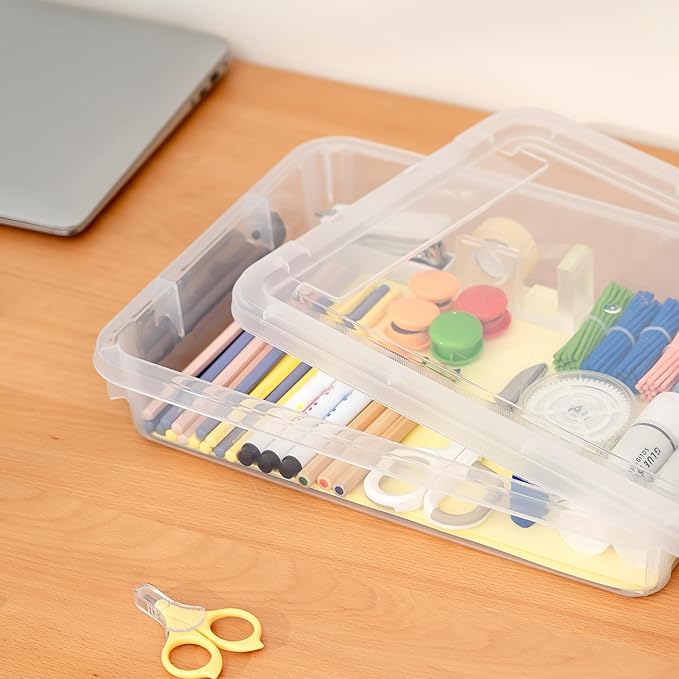 3 PCS Plastic Storage Bins with Lids Portable Project Case Water Resistant Plastic Containers for Organizing Document,A4 Paper,Photo,Letter,Scrapbook - Image 4