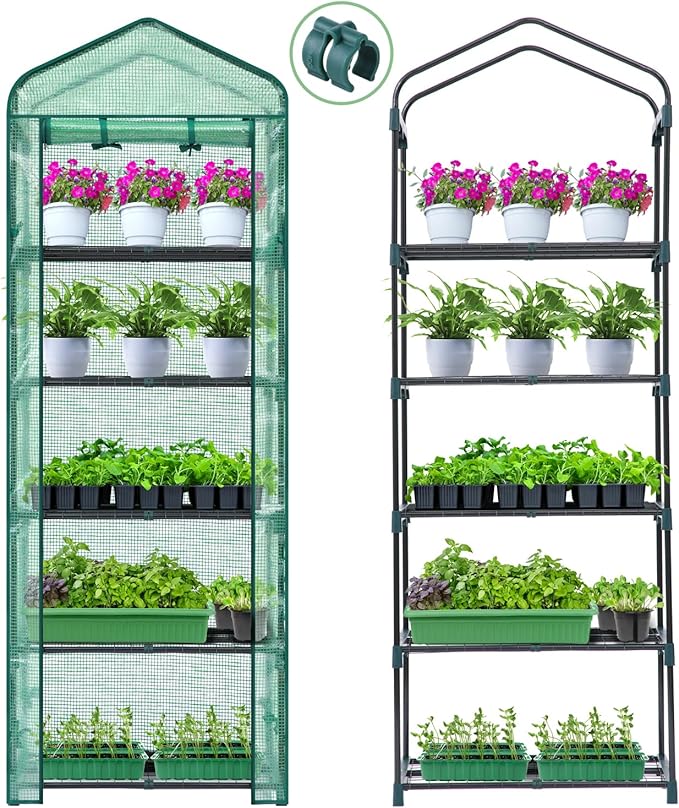 Mini Greenhouse for Indoor Outdoor: Ohuhu Small Plastic Plant Green House 5-Tier Rack Stand Portable Greenhouses with Durable PE Cover for Seedling, Ideal Gardening Gifts for Women Men - Image 7
