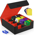 Mlikero Card Deck Case, 2400+ Trading Card Storage Box with 10 Colorful Dividers and 4 Foam Stoppers, Leather Magnetic Closure Commander Deck Box Fit for MTG, TCG (4 Rows, Black&Red) by Mlikero